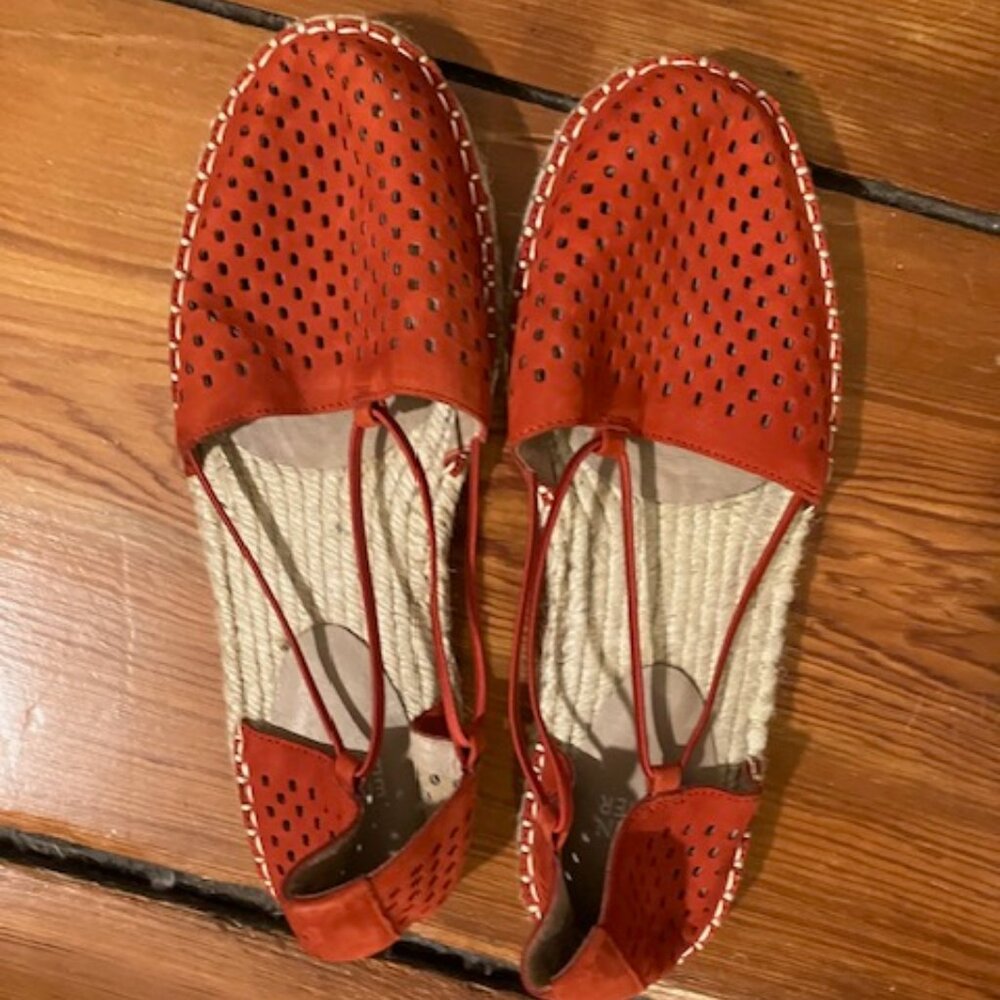 Eileen Fisher red perforated nubuck D'Orsay espadrille flats  NWOT never worn!